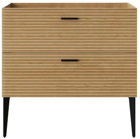 Szafka pod umywalkę na nóżkach z prążkowanym frontem - 2 szuflady - Jasny naturalny - 80 cm - SARONE