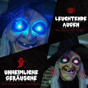 HOMCOM Czarownica na Halloween, Dekoracja z Funkcją Dźwiękową, z Czujnikiem Ruchu, LED, 130 cm x 18 cm x 183 cm