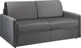 Kanapa 3-osobowa rozkładana typu express z antracytowego weluru z siedziskiem z pianki z pamięcią kształtu - Powierzchnia spania 140 cm - Materac 18 cm CALIFE