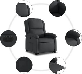 Czarny fotel relaksacyjny z funkcją podnoszenia i elektrycznym odchyleniem z prawdziwej skóry
