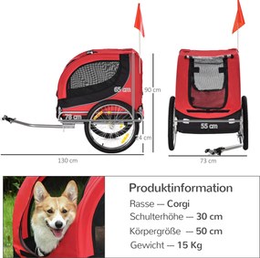 PawHut przyczepka rowerowa dla psa jazda rowerem z psem przyczepa kolor czerwony + czarny
