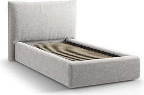 Jasnoszare tapicerowane łóżko jednoosobowe ze schowkiem i stelażem 90x200 cm Kaelle – Micadoni