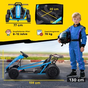AIYAPLAY 24V elektryczny gokart do jazdy i driftu, opony nylonowe, pas bezpieczeństwa, klakson, muzyka dla 8-12 lat Niebieski