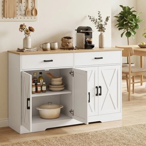 HOMCOM Komoda bufetowa, 140 cm szafka kuchenna w stylu wiejskim z 2 szufladami i 2 szafkami, biały | Aosom PL