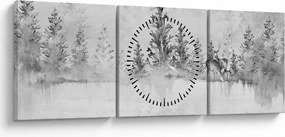Obraz - Jeleń nad jeziorem (z zegarem) (90x30 cm)