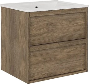 Wisząca szafka łazienkowa z wbudowaną umywalką - Ciemnodrewniany - 60 cm - UBRILA