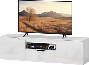 HOMCOM Szafka RTV biały połysk na telewizory do 65 cali z szufladą i 3 przegrodami 160x38x43 cm | Aosom PL