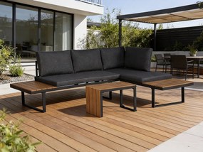 Modułowy zestaw ogrodowy 4-osobowy "Sylva" szary z narożnikiem, poduszkami 8 cm i stolikiem kawowym imitującym drewno