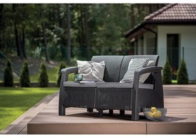 Ciemnoszara sofa ogrodowa z imitacji rattanu Corfu – Keter