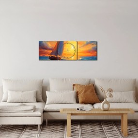 Obraz - Żaglówki (z zegarem) (90x30 cm)