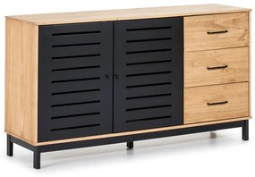 Komoda z drewnianą konstrukcją i czarnymi elementami Marckeric Alessia, szer. 141 cm