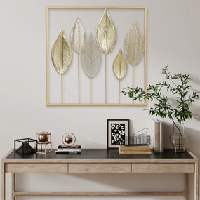HOMCOM Metalowa rama z motywem liści, ozdoba ścienna, nowoczesny styl, w kolorze złotym | Aosom PL