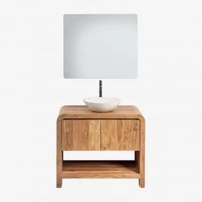 Zestaw Mebli Łazienkowych Z Drewna Vacry Akacja Brąz & Cement Okrągły Biały Ø40 Cm Zavion & Prostokątny Led I Przeciwmgielny 80x70 Cm Riben & Czarny M