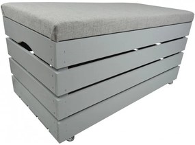 Pufa kufer skrzynia z kółkami drewniana sosnowa siedzisko 80cm malowana szara
