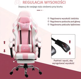Vinsetto Fotel gamingowy ergonomiczny krzesło komputerowe z regulacją wysokości i zagłówkiem różowy biały | Aosom PL