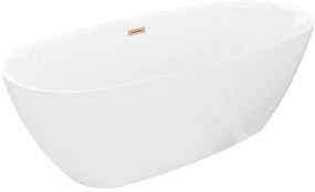 Mexen Luvo Slim wanna wolnostojąca 170 x 75 cm, biała, przelew miedź szczotkowana - 52801707500-65