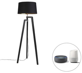 Inteligentna lampa podłogowa z kloszem czarna ze złotem 50 cm z WiFi A60 - PurosWiejski/ Rustykalny / Vintage Oswietlenie wewnetrzne