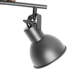 Industrialny reflektor czarny z drewnem, regulowany, 2-światłowy - Tommy