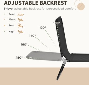 Outsunny Zestaw 2 składanych leżaków ogrodowych z 5-stopniową regulacją oparcia, do 120 kg | Aosom PL