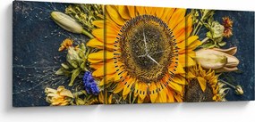 Obraz - Jesienne kwiaty (z zegarem) (90x30 cm)