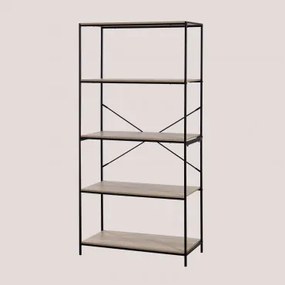 Regał 80x170 Cm Z Żelaza I Drewna Baxter Czarny - Naturalna - Sklum