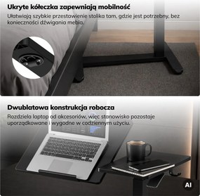 Stolik pod laptopa na kółkach, regulowany Bill, czarny