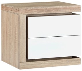 Szafka nocna lewostronna z 2 szufladami - Z oświetleniem LED - Biały lakierowany i naturalny - FLARANCIA