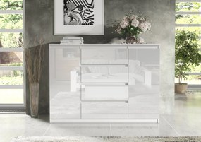 Komoda NUDO - Biały / Front Biały / Połysk / 120 cm / 4 szuflady