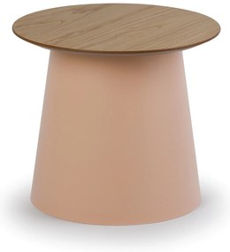Plastikowy stolik kawowy SETA z drewnianym blatem, średnica 49 cm, dąb/ceglasty