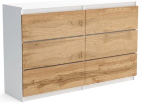 Duża komoda 6 SZUFLAD Szafka 120 cm ARIA Biały/Dąb Wotan