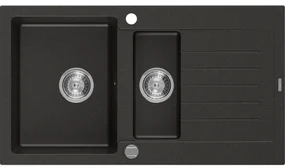 Mexen Matias zlewozmywak granitowy 1,5-komorowy z ociekaczem 900 x 505 mm, czarny/złoty metalik, syfon chrom - 6502901505-75
