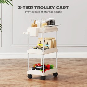 HOMCOM Wózek do przechowywania, 3 kosze, uchwyt na ręcznik, kółka, uchwyt, metalowa rama, Biały