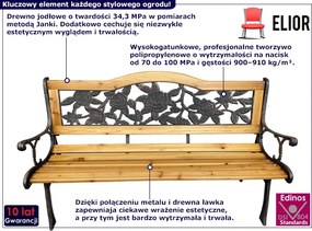 Drewniana ławka ogrodowa z oparciem i podłokietnikami T7-R69