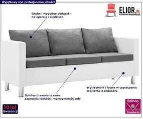 Atrakcyjna 3-osobowa sofa Karlo 3Q - biało-jasnoszara