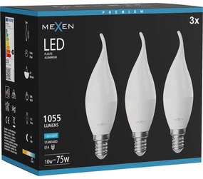 Mexen Nova 3x żarówka LED płomyk E14, C37, 10W, Zimna - 6500K, 1055 lm - L106-E14-1065-01x03