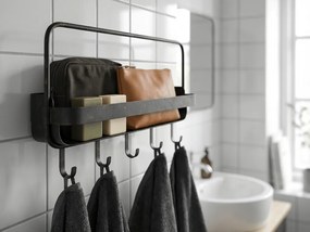 Metalowa półka do łazienki RAKKA 56x29 cm, czarna z patyną