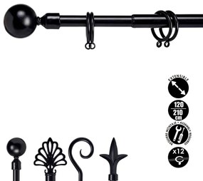 Czarny metalowy karnisz VALANCE GLOBE 120-210 cm