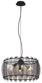 Designerska lampa wisząca czarna z okrągłym przydymionym szkłem, 6-punktowa - Mochan