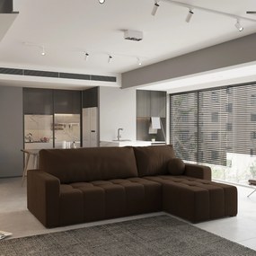 Masseno Narożnik VOLIRA z funkcją spania i pojemnikiem na pościel Narozniki L, Rozkładana sofa - Brązowy, KRONOS 06