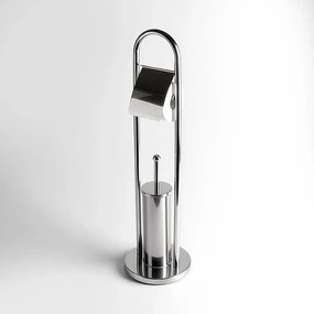 Uchwyt na papier toaletowy i szczotkę toaletową "Amélie" z chromowanego metalu z okrągłą podstawą