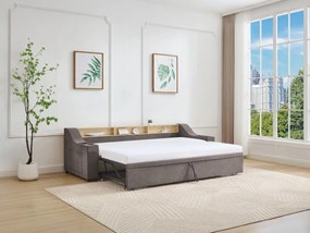 Łóżko wysuwane 2 x 80 x 200 cm  ze skrzynią i i portem USB - Tkanina - Taupe - ORAVAYA