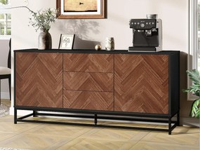 Kredens 145x40x67 cm - 3 szuflady i 2 drzwi - z regulowanymi półkami - Naturalny + Czarny