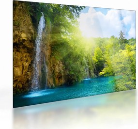 Obraz na szkle - wodospady w pralesie (70x50 cm)
