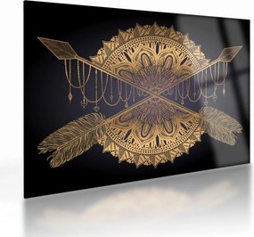 Obraz na szkle - Złota mandala ze strzałkami (70x50 cm)