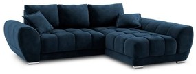 Granatowy rozkładany narożnik z aksamitnym obiciem Windsor &amp; Co Sofas Nuage, prawostronny