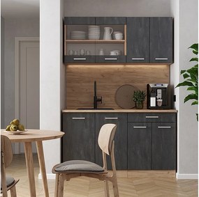 Pojedyncza kuchnia czarny beton/złoty dąb 140x60x81.6 r-line