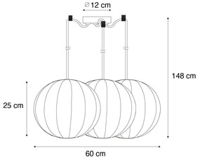 Designerska lampa wisząca biała jedwab 30 cm 3-światła - PluDesignerski Oswietlenie wewnetrzne