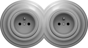 Kliklap - Podwójne retro gniazdko domowe z ramką 230V, szare