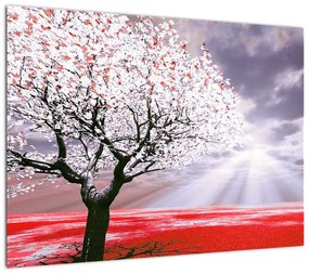 Obraz na szkle - czerwony obraz drzewa (70x50 cm)