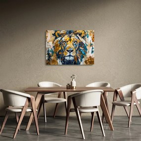 Obraz na szkle - Abstrakcyjny obraz olejny z lwem (70x50 cm)
